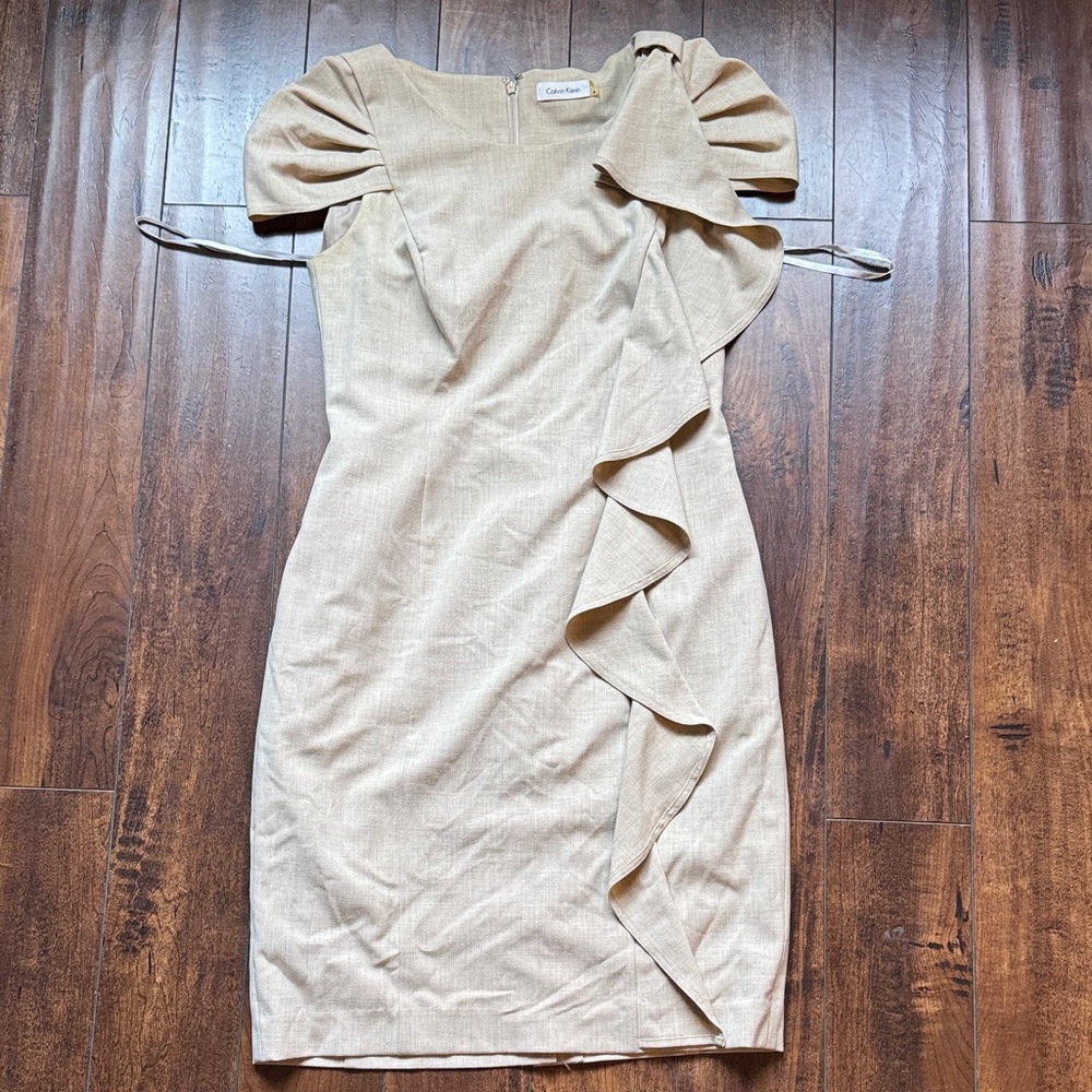 Calvin Klein One Shoulder Beige Dress